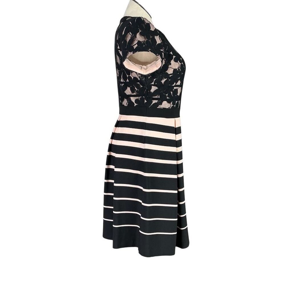 Danny & Nicole Fit Flare Dress Womens 16 Black Pink Lace Stripes Short Sleeeve - Picture 5 of 10